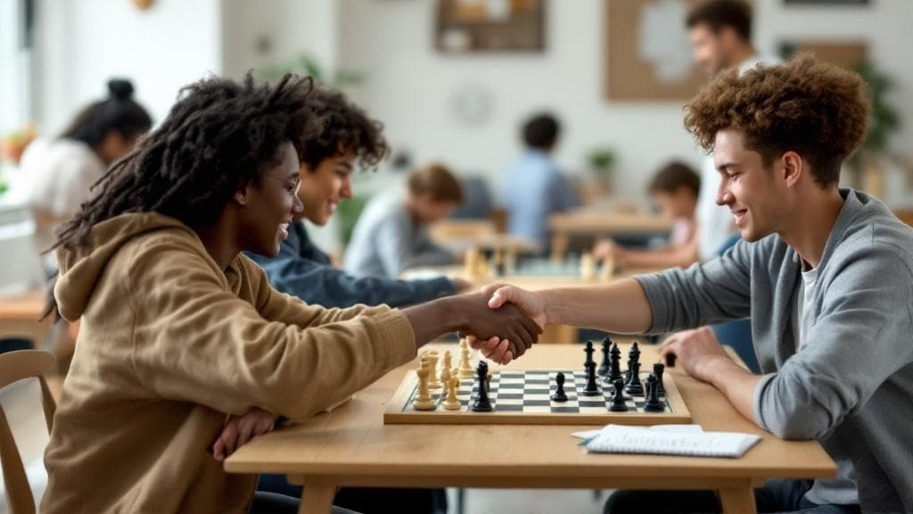 Chess players shaking hands after a fair and competitive match on MatchCraft