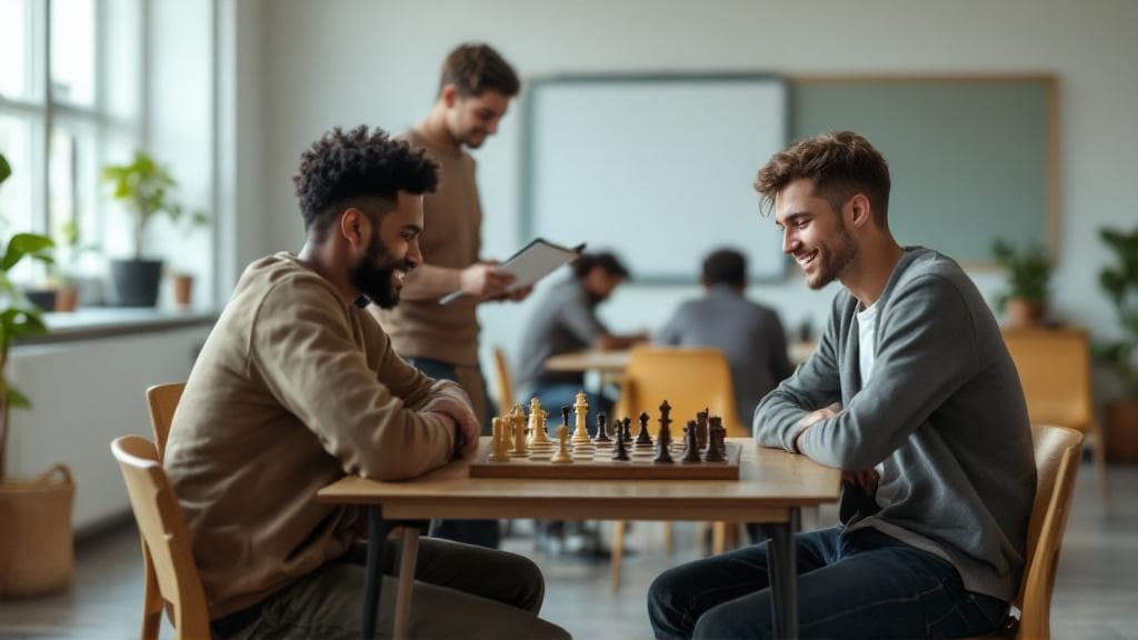 Chess community members enjoying a friendly match at a club event